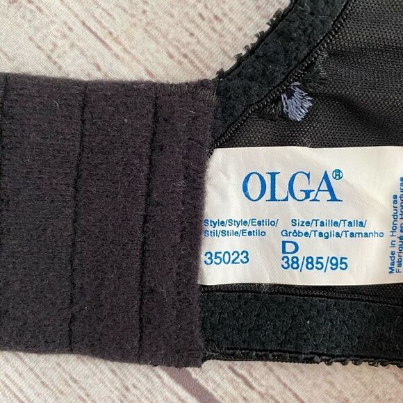 Olga women 38D satin front underwire bra w/3 hook closure and floral lace back - Picture 10 of 10